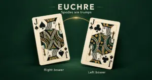 The jack of spades and jack of clubs are labelled as the right and left bowers in Euchre when spades are trumps.